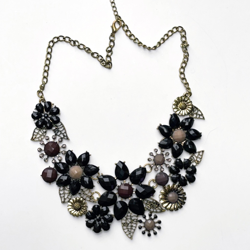 Francescas Black Rhinestone Flower Statement Necklace 12$